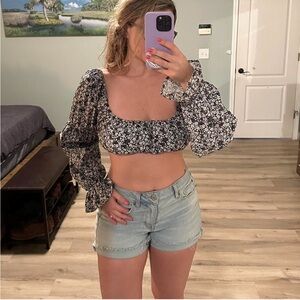 Elegant Black and White Floral Crop Top